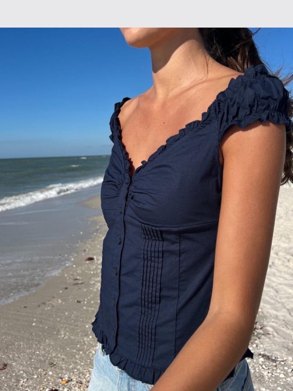 Brandy Melville Elena Top, Navy, Small